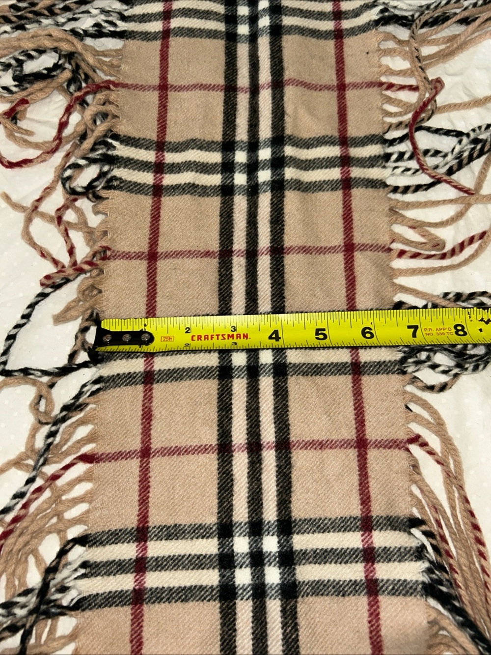 Burberry Cashmere Nova Check Scarf Classic Beige Plaid Fringe - Picture 9 of 9